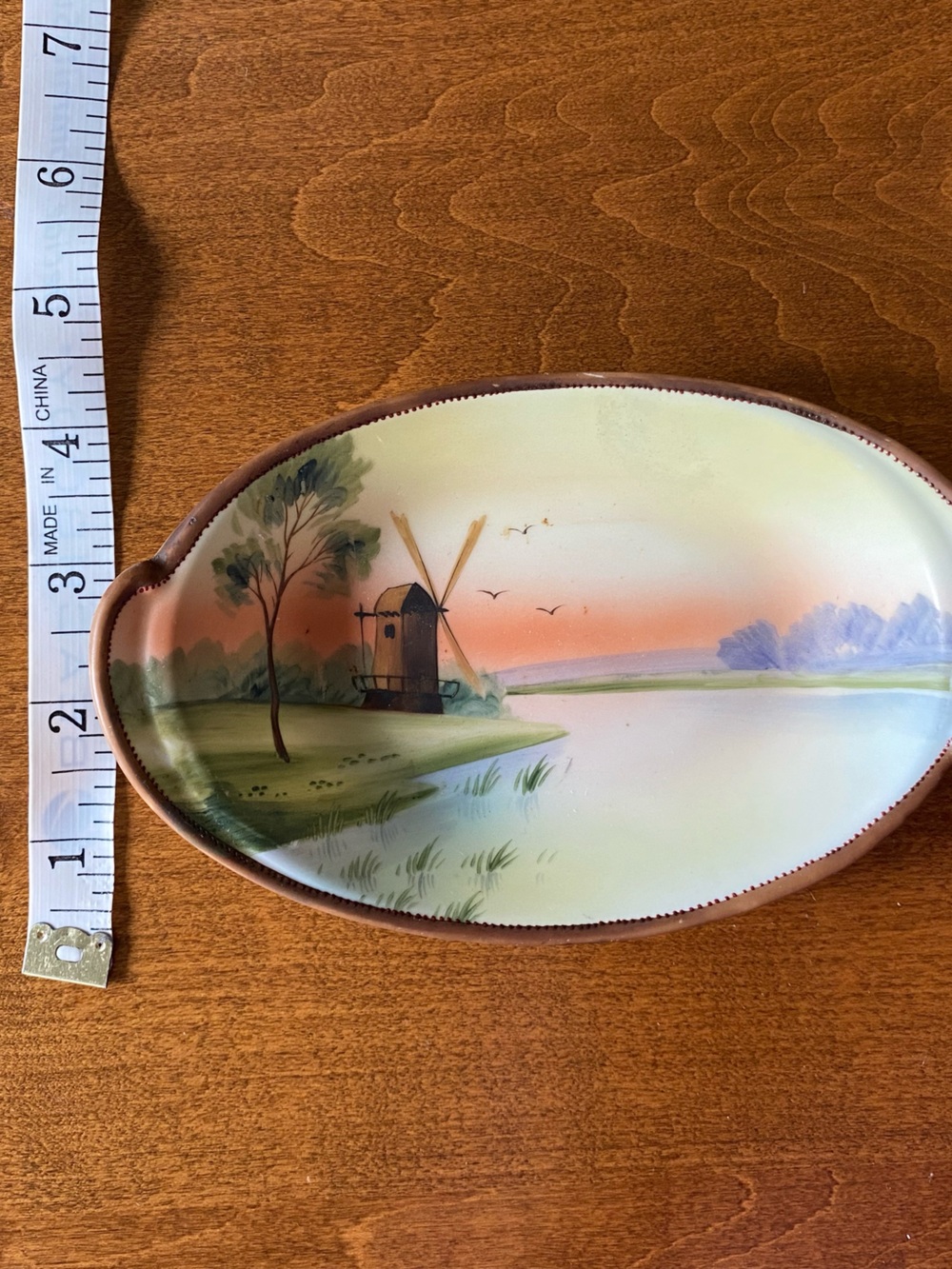 Antique Hand Painted Nippon Porcelain Windmill Scenic Bon Bon Dish Japan - Picture 5 of 6